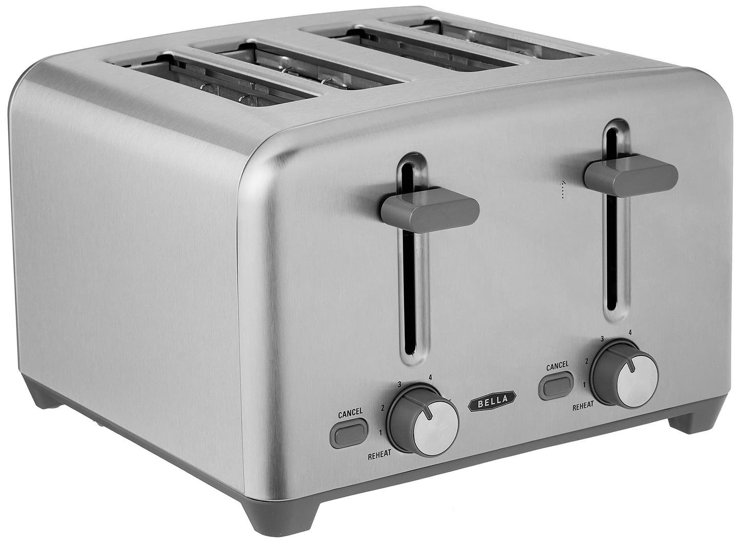 BELLA 4 Slice Toaster with Auto Shut Off - Extra Wide Slots and Removable Drop-Down Crumb Tray with Cancel and Reheat Function - For Texas Toast, Large Bread & Bagel, Stainless Steel