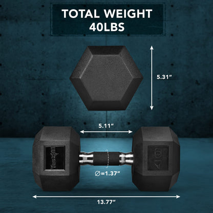 Yes4All 40lbs Rubber Grip Hex Dumbbell