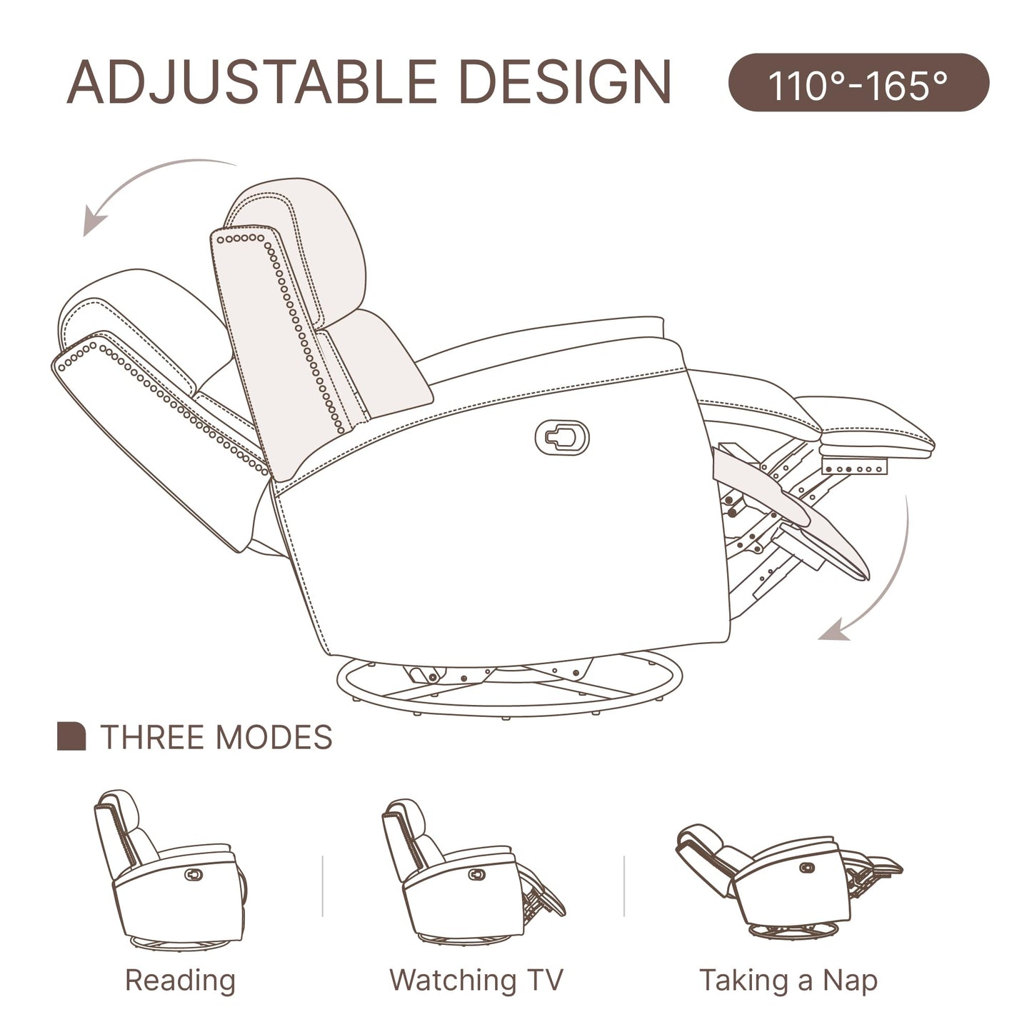 KISLOT Leather Recliner Chair with Swivel Rocker