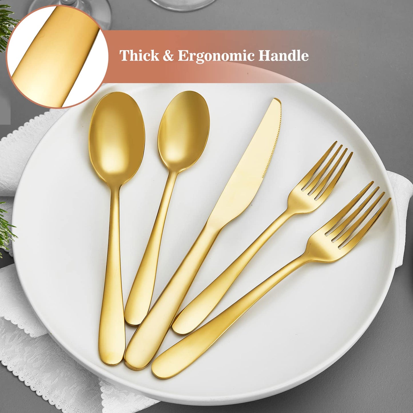 Xingjiake 40 Piece Gold Silverware Set, Kitchen Utensils Set, Silverware Cutlery Flatware Set For 8, Stainless Steel Forks And Spoons Cooking Flatware Serving Set, Dishwasher Safe