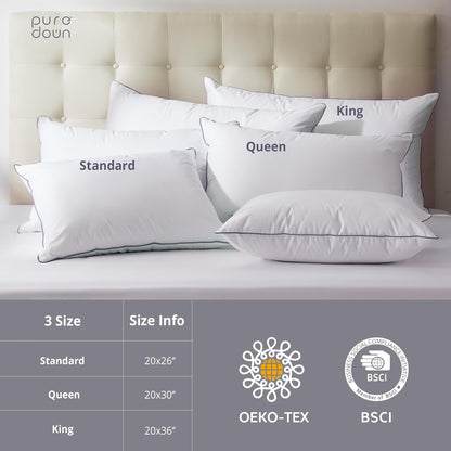 puredown Goose Down Medium Firm Pillows 2-Pack