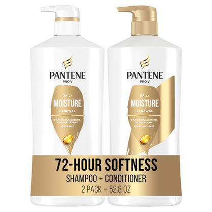 Pantene Shampoo & Conditioner Set, Daily Moisture Renewal Hair Treatment with Pro-V Nutrients for Dry, Color-Treated Hair, Long-Lasting Hydration & Nourishment, 27.7 Fl Oz Each, 2-Pack