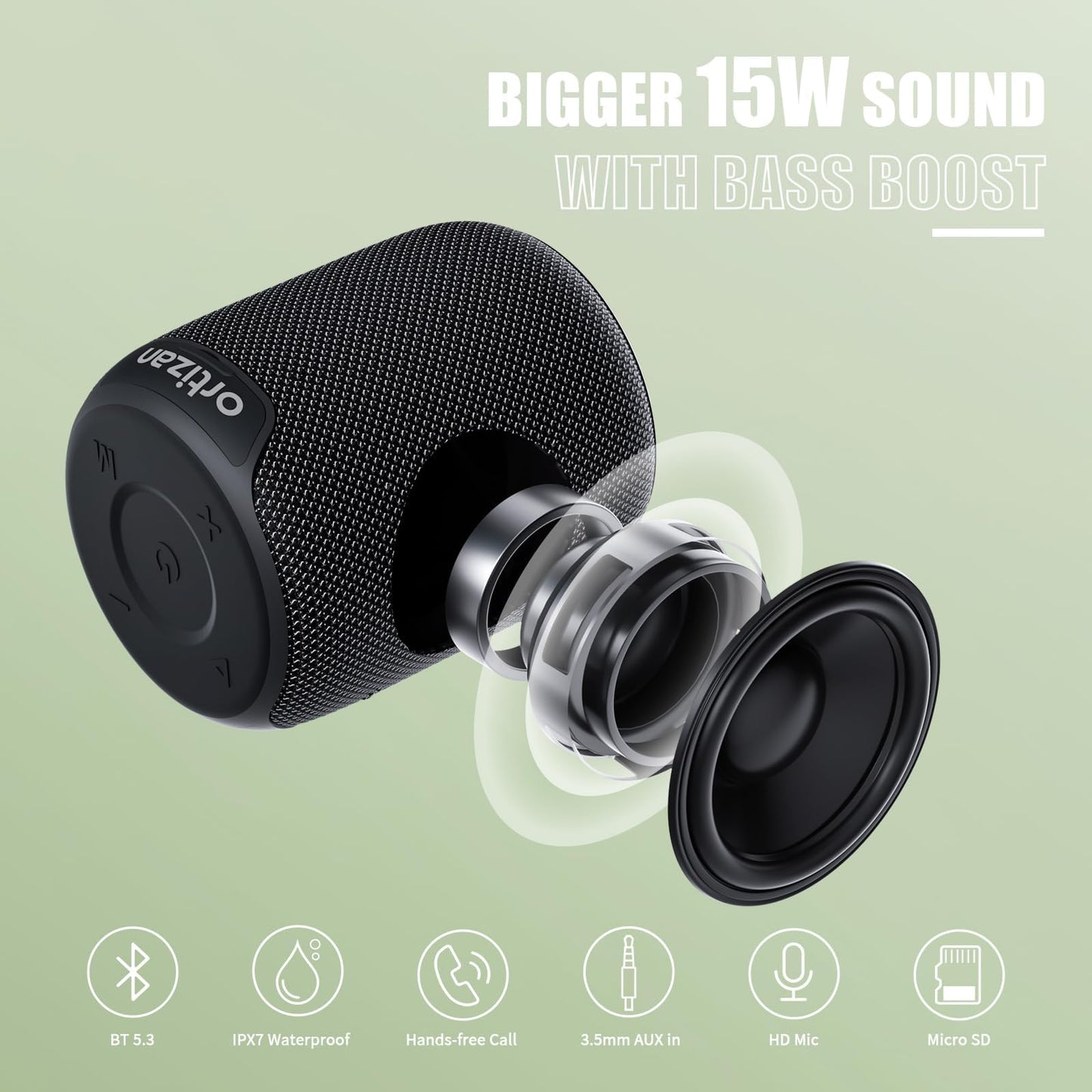 Ortizan Waterproof Bluetooth Speaker with 15H Playtime