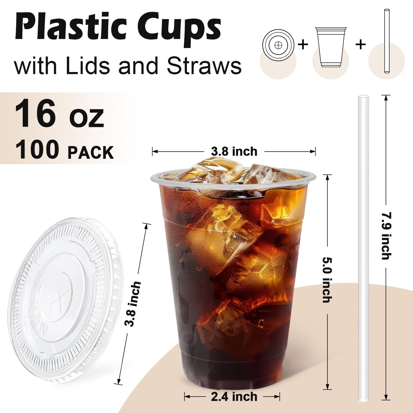 100 Pack Lamosi Clear Plastic Cups with Lids