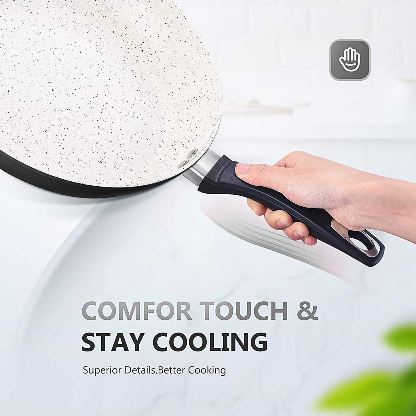KOCH SYSTEME CS CSK 11 Inch Nonstick Wok Pan with Lid, Ceramic Wok pan with Heat Insulation Handle, 100% APEO & PFOA-Free Non-Stick Coating, Skilllets Cookware, White & Black, Ideal for Friens