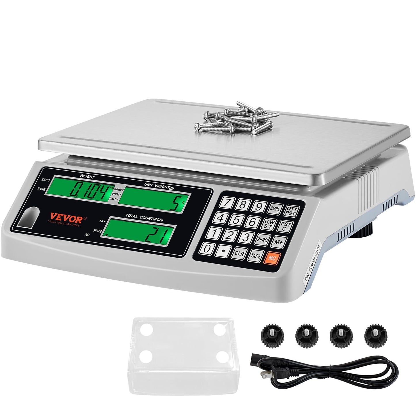 VEVOR Industrial Counting Scale, Digital Scale for Parts and Coins, Electronic Gram Scale Inventory Piece Counting Scale Kitchen Jewelry Counting Scale with 3 LCD Screens 30 kg x 1 g, g/kg/lb Units