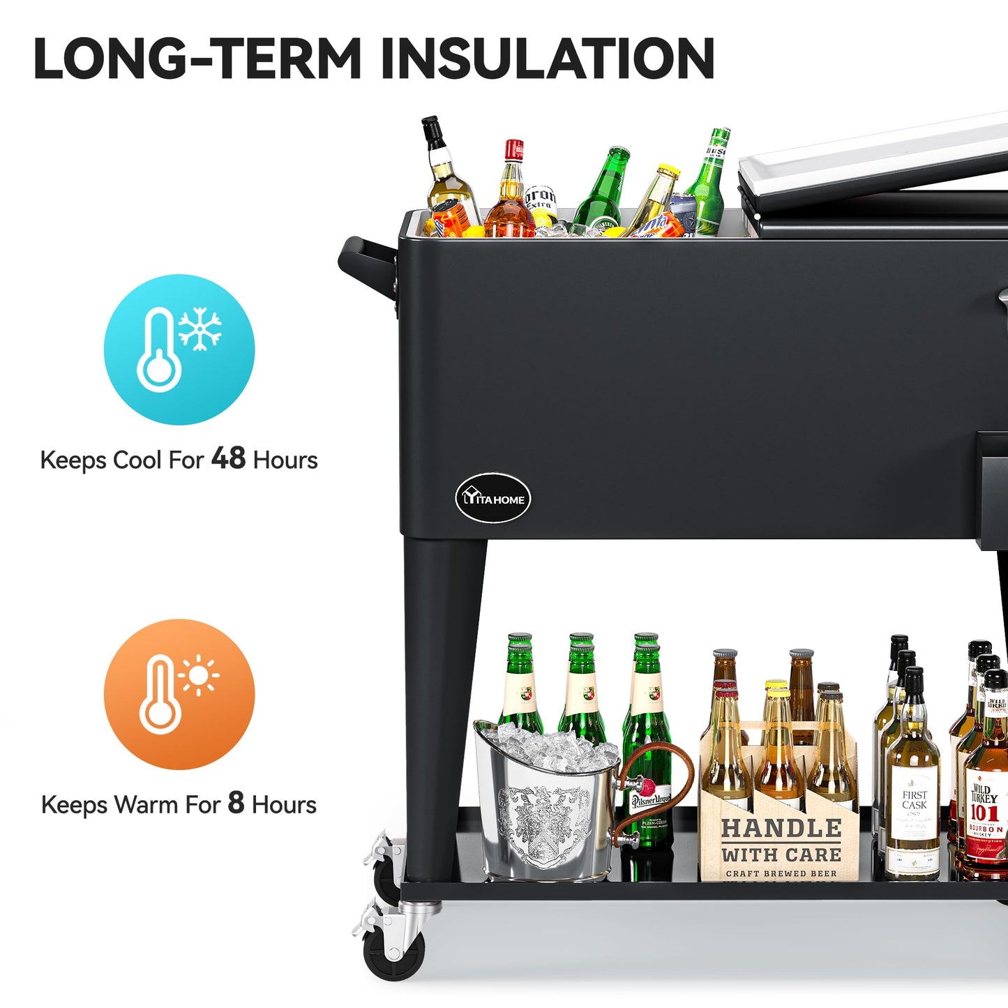 Portable Outdoor Cooler Cart with Bottle Opener