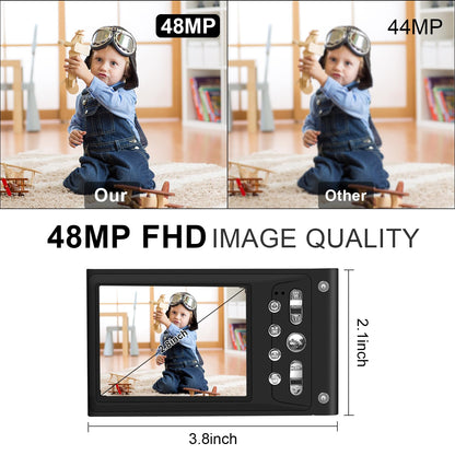 Digital Camera, FHD 1080P Kids Camera with 32GB Card, Digital Point and Shoot Cameras with 16X Zoom Anti Shake, 48MP 2.8 Inch LCD Screen, Gift for Teens Boys Girls