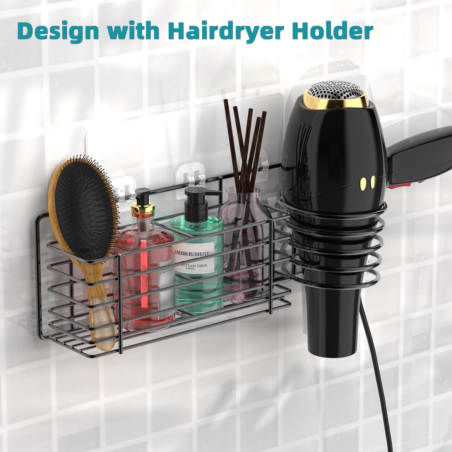 Weksi Shower Caddy 4 Pack Rustproof Shower Organizer Adhesive No Drilling Stainless Steel Bathroom Shower Shelves,Large Capacity Shower Rack with Soap Hairdryer Holder for Inside Bathroom/Dorm/Kitchen