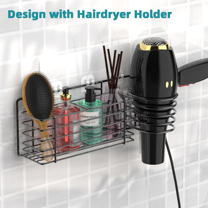 Weksi Shower Caddy 4 Pack Rustproof Shower Organizer Adhesive No Drilling Stainless Steel Bathroom Shower Shelves,Large Capacity Shower Rack with Soap Hairdryer Holder for Inside Bathroom/Dorm/Kitchen