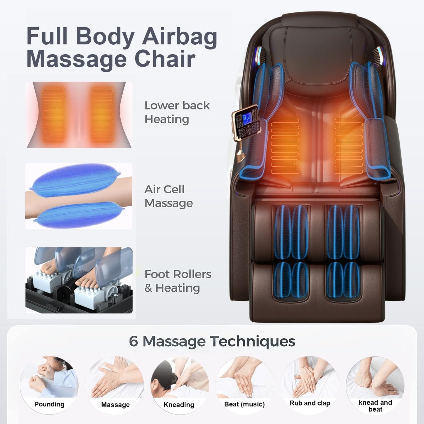 QOOQI Full Body Massage Chair, Zero Gravity Massage Chair, Automatic Shoulder Height Detection Massage Chair Recliner with Foot Rollers, Built-in Heater, Bluetooth Player for Home, Office.