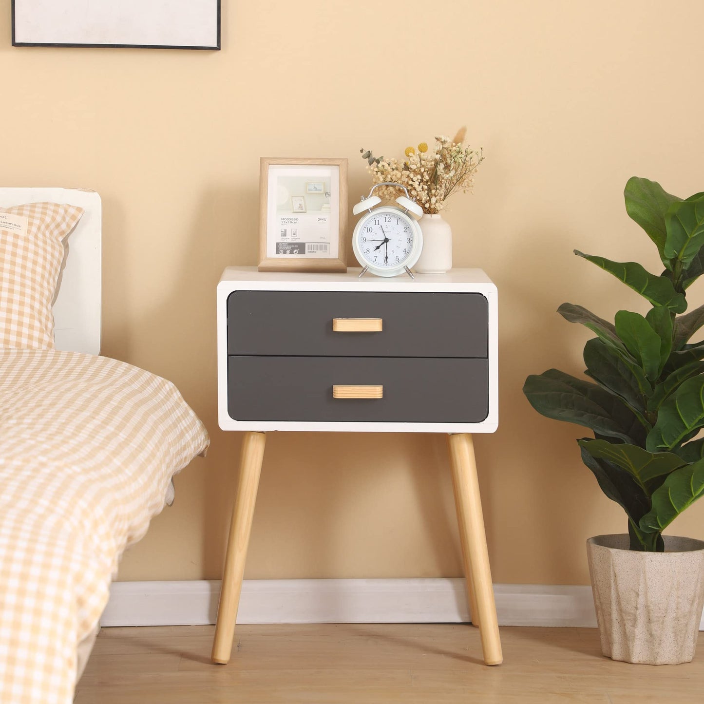 YINGTIANXIA Nightstands 2-Piece Set, Eco-Friendly Log Side Table with 2 Tiers Storage Space, Original Integrated Desktop Design Side Table End Table with Removable Legs Easy Assembly