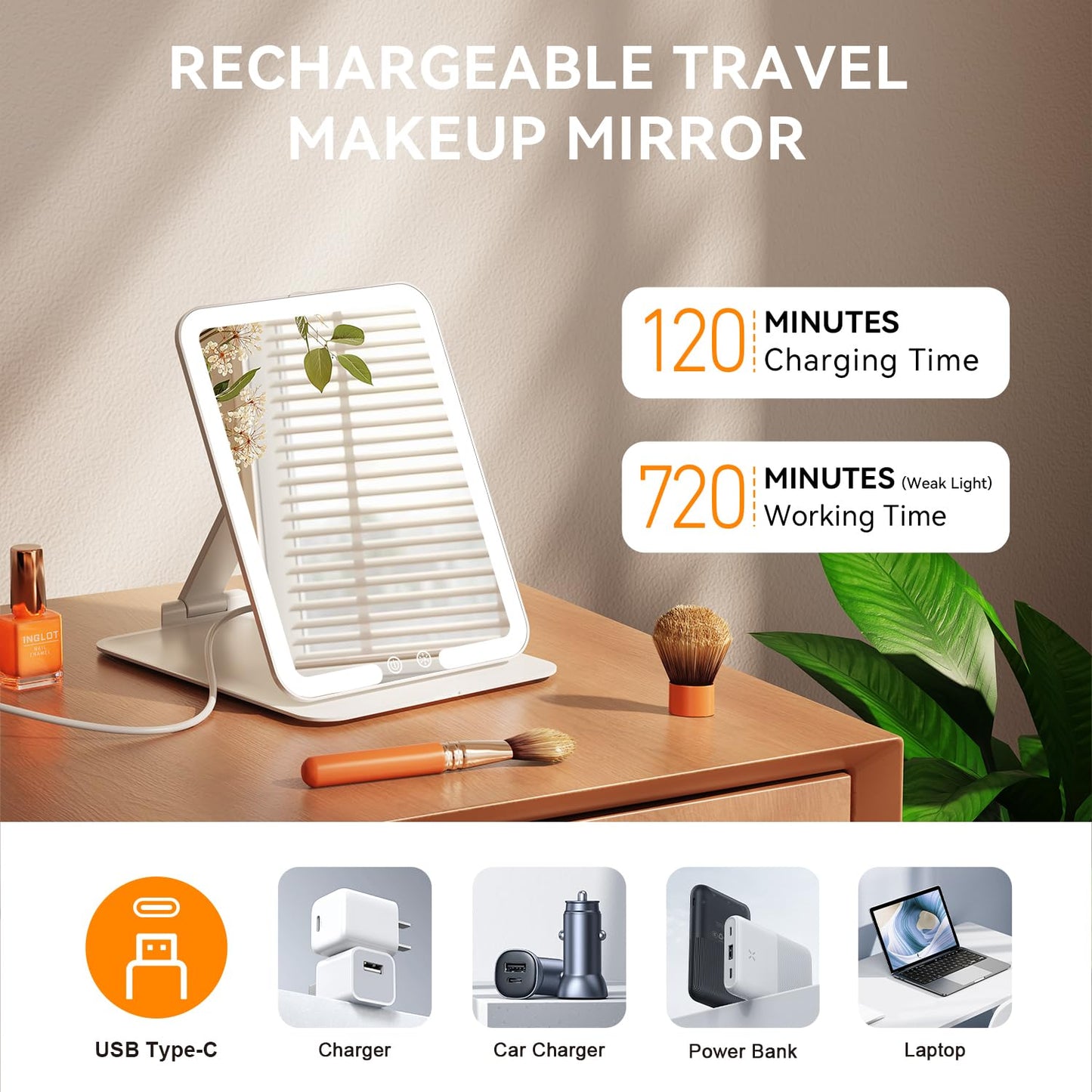 Auxmir Portable Lighted Travel Makeup Mirror
