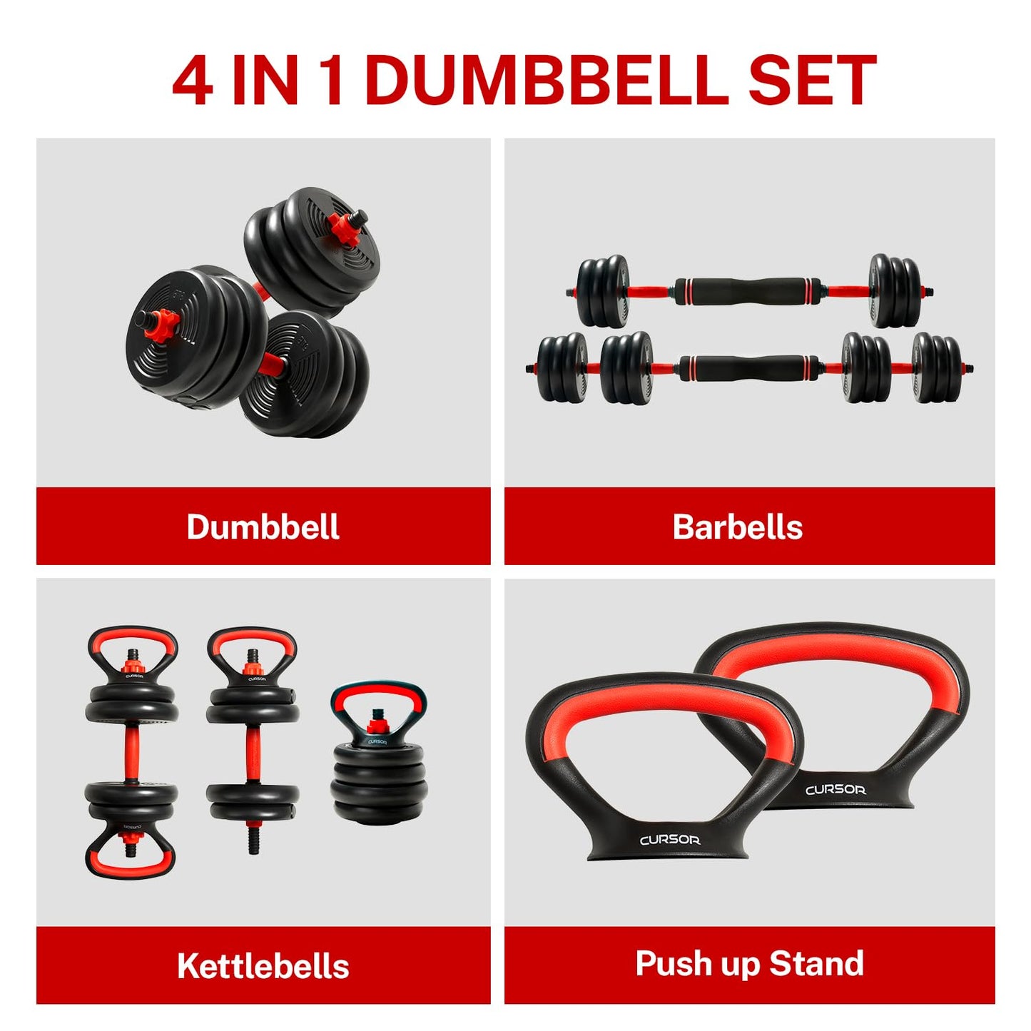 CURSOR FITNESS 4-in-1 Adjustable Dumbbells Set