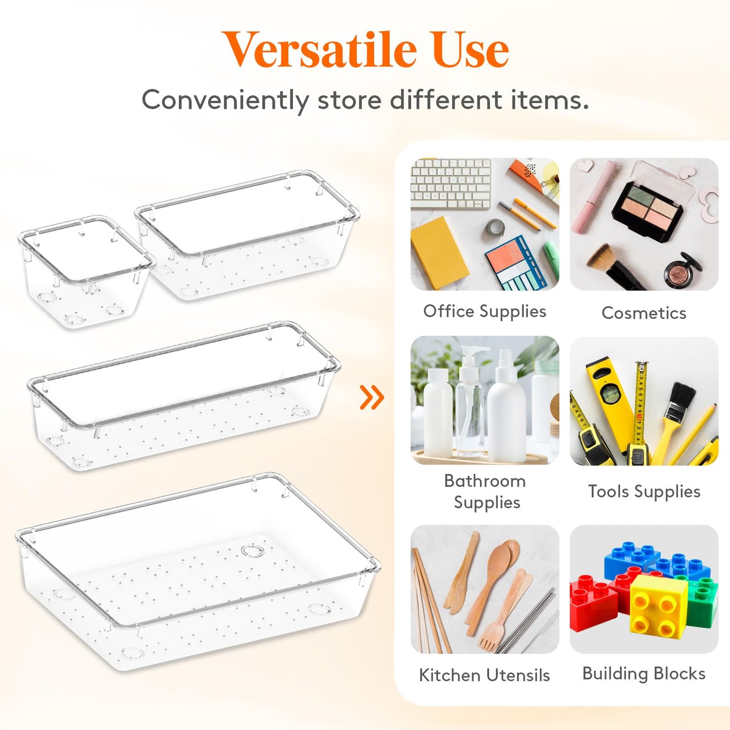 Lifewit 37PCS Clear Plastic Drawer Organizer Set