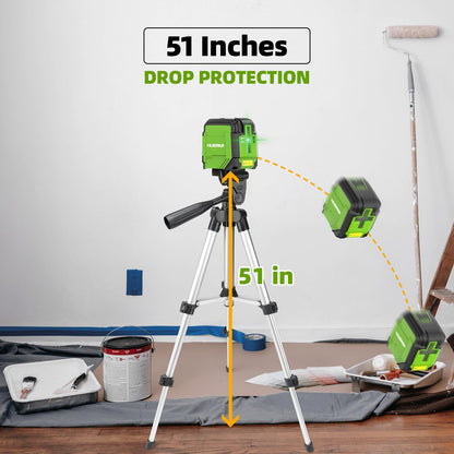 360° Laser Level with Tripod, Huepar 98Ft Self Leveling Laser Level Accurate Green Cross Line Laser Leveler Tool for Picture Hanging, Tile, Construction Indoor Project, Battery&Carrying Bag Included