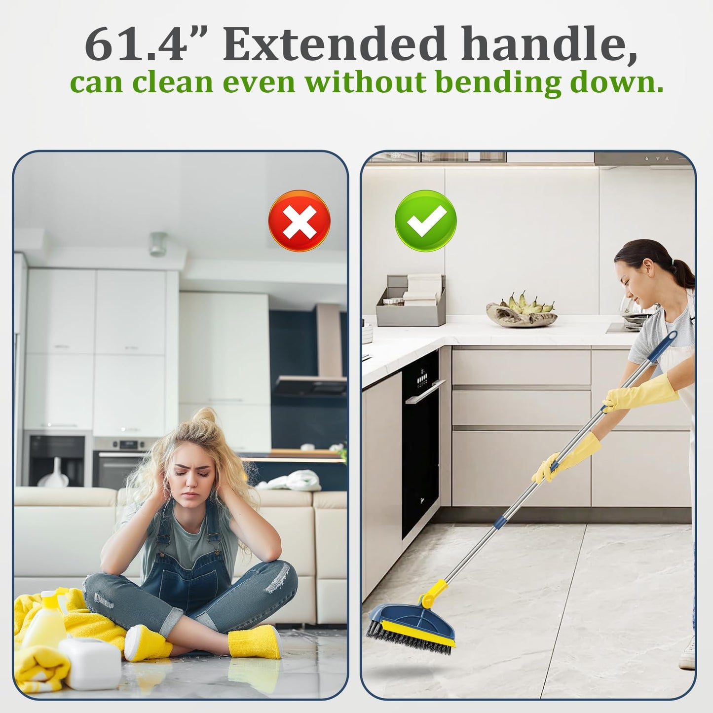 Grout Cleaning Brush with Long Handle and Scraper