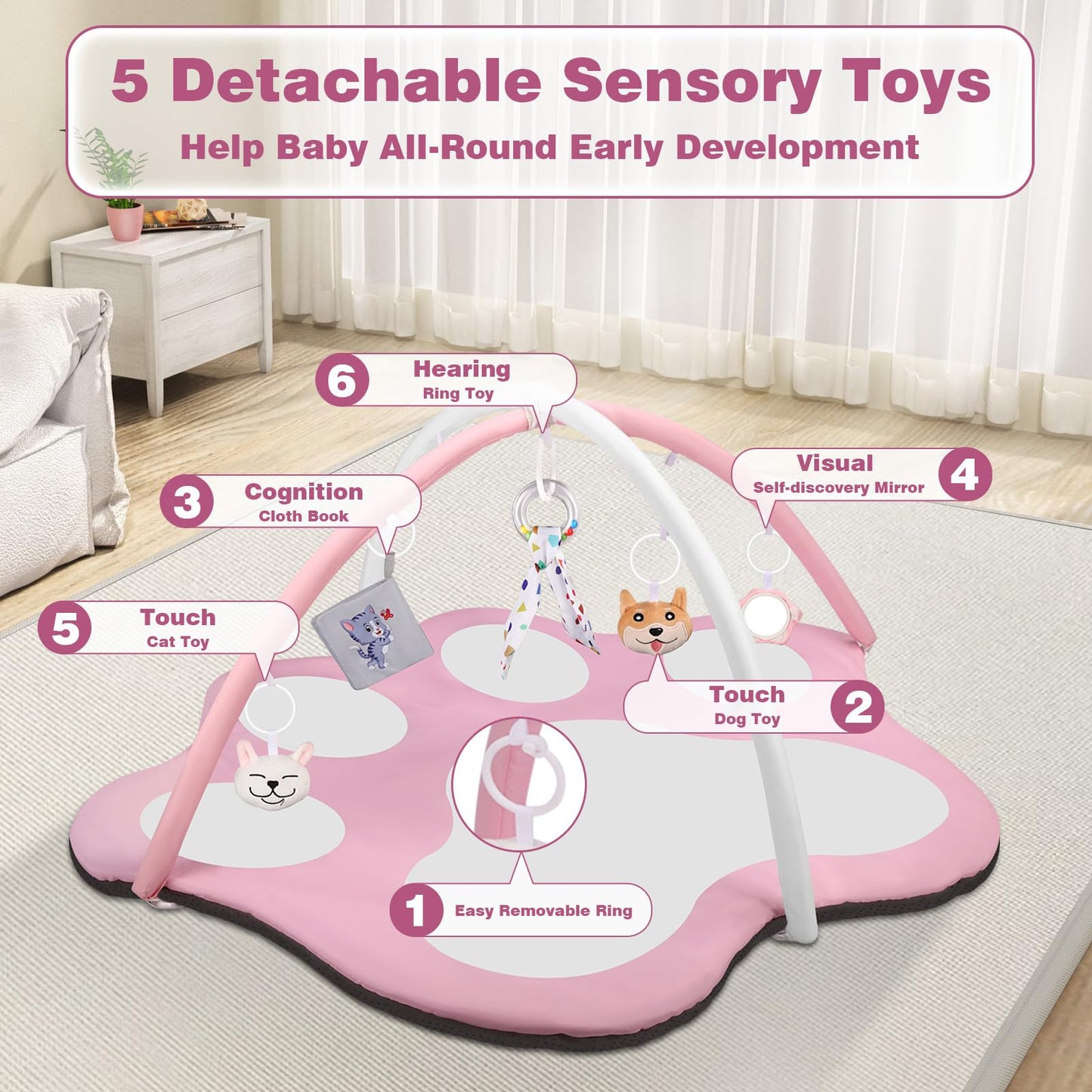 Baby Gym Activity Play Mat with 5 Toys