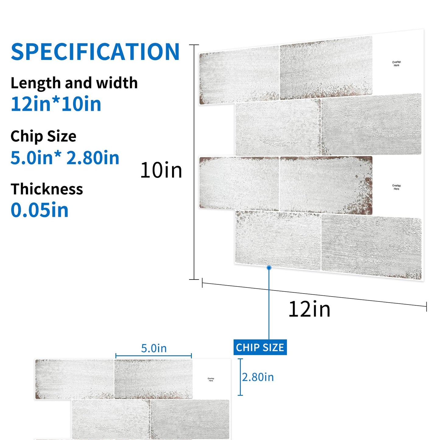 Artemuro 10-Sheet Upgraded Backsplash Tiles Peel and Stick, 12"x10" Stick on Wall Tiles, Self Adhesive Tile Stickers for Kitchen Back Splashes (Grunge Off White)