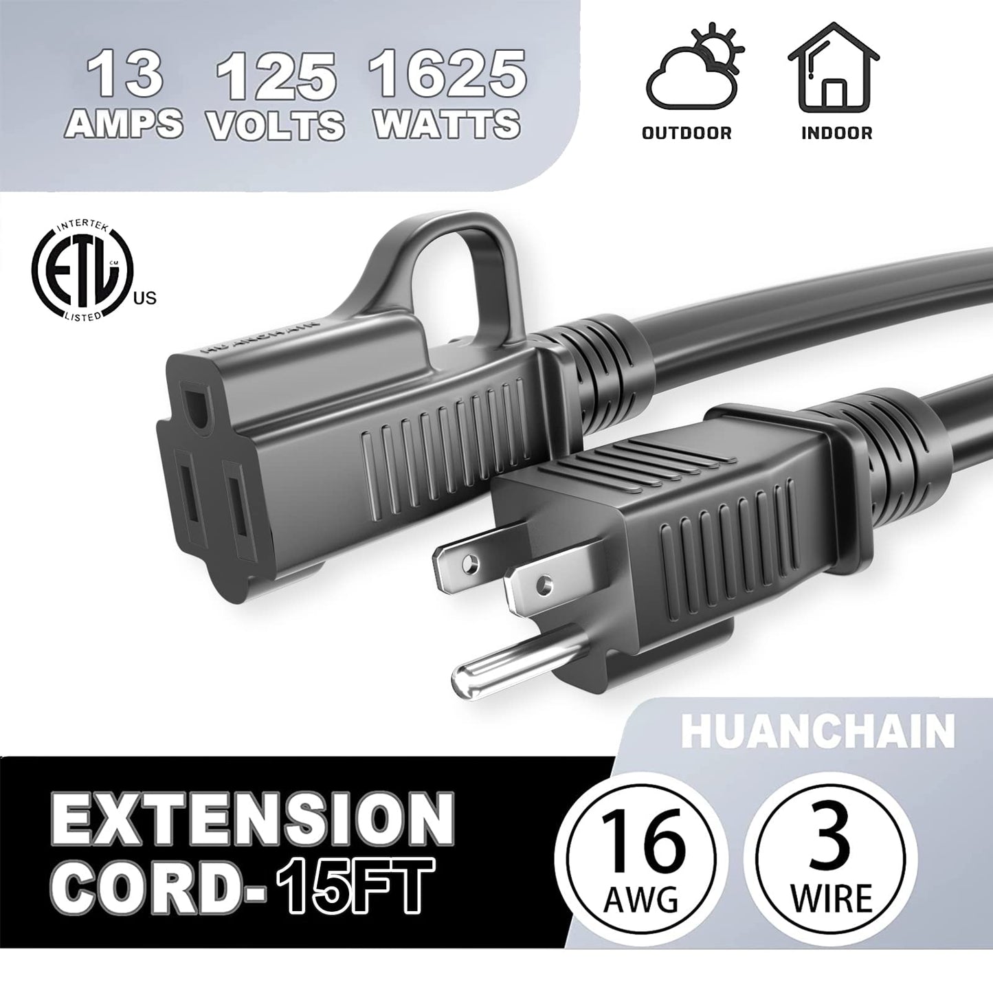 15ft Waterproof Heavy Duty Extension Cord