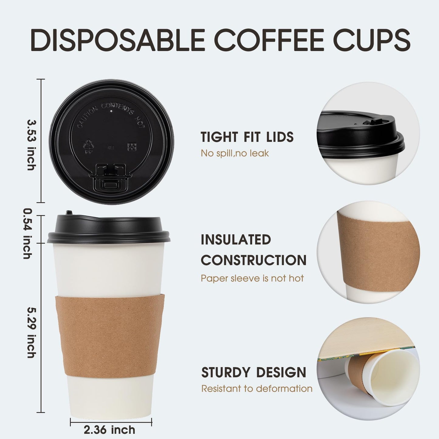 DAILYLIFE 16oz Disposable Coffee Cups with Lids & Sleeves - 100 Pack | Thickened Paper Cups for Hot/Cold Drinks | Leak-Free for Over 7 Days | DIY Customizable for Home, Office, Parties