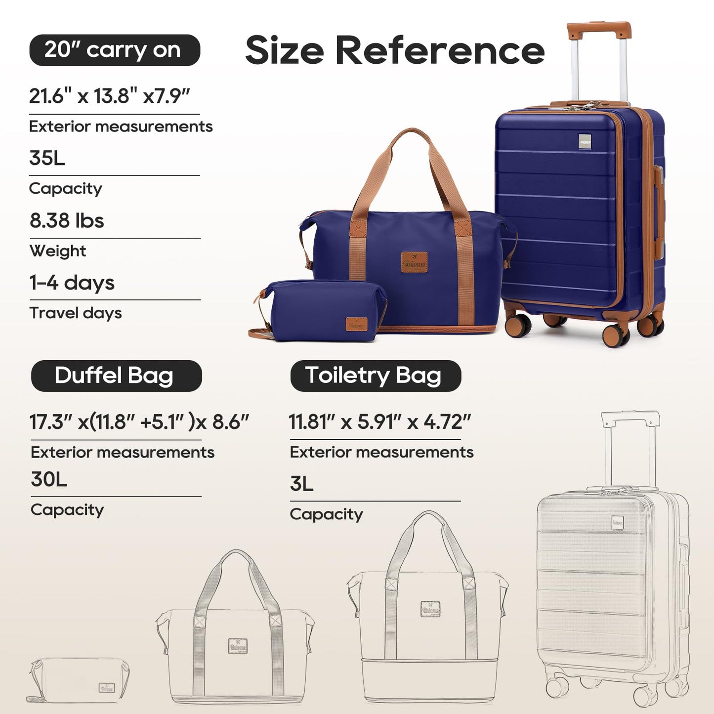 imiomo 20 Inch Hard Shell Carry On Luggage