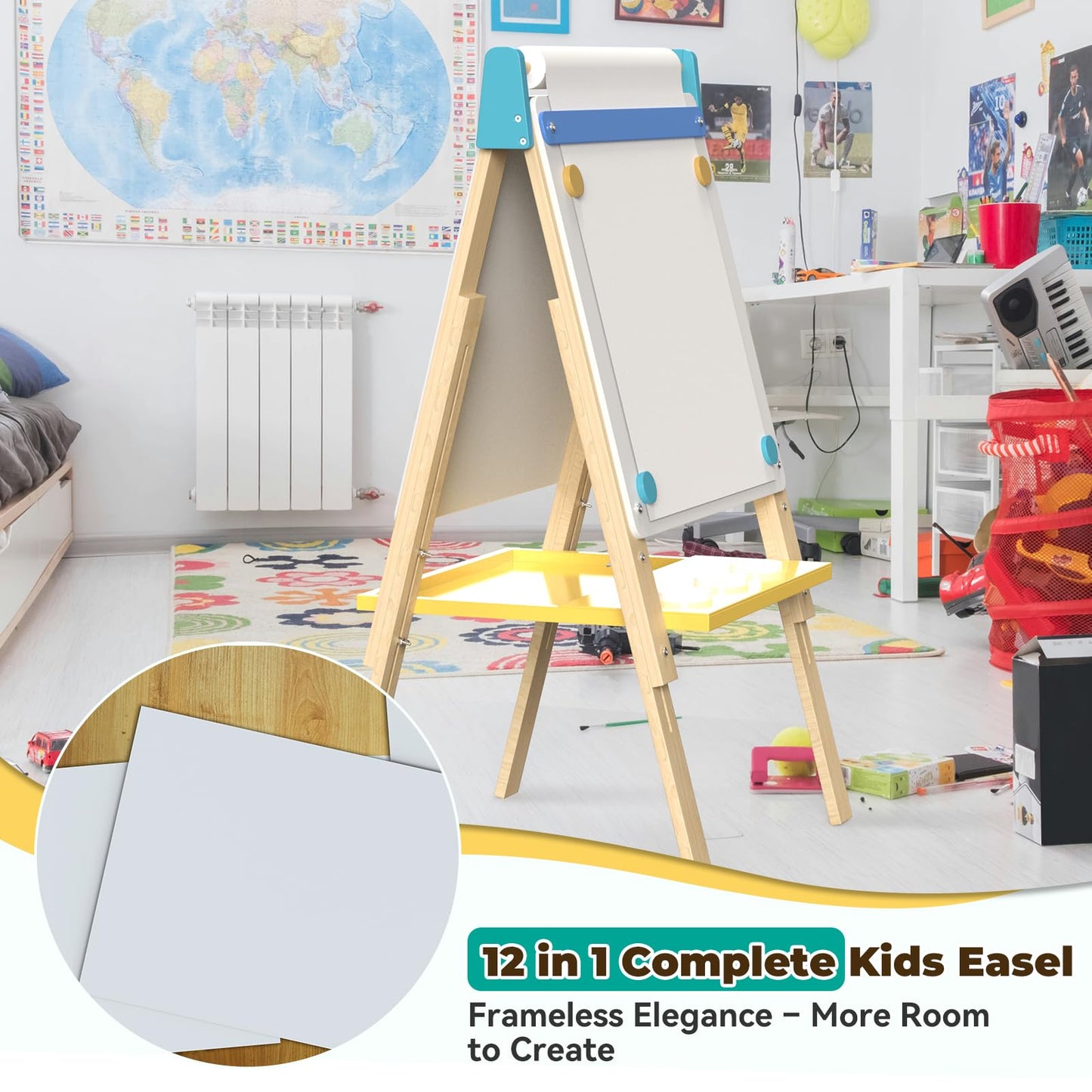 12-in-1 Kids Art Easel with Chalkboard & Whiteboard