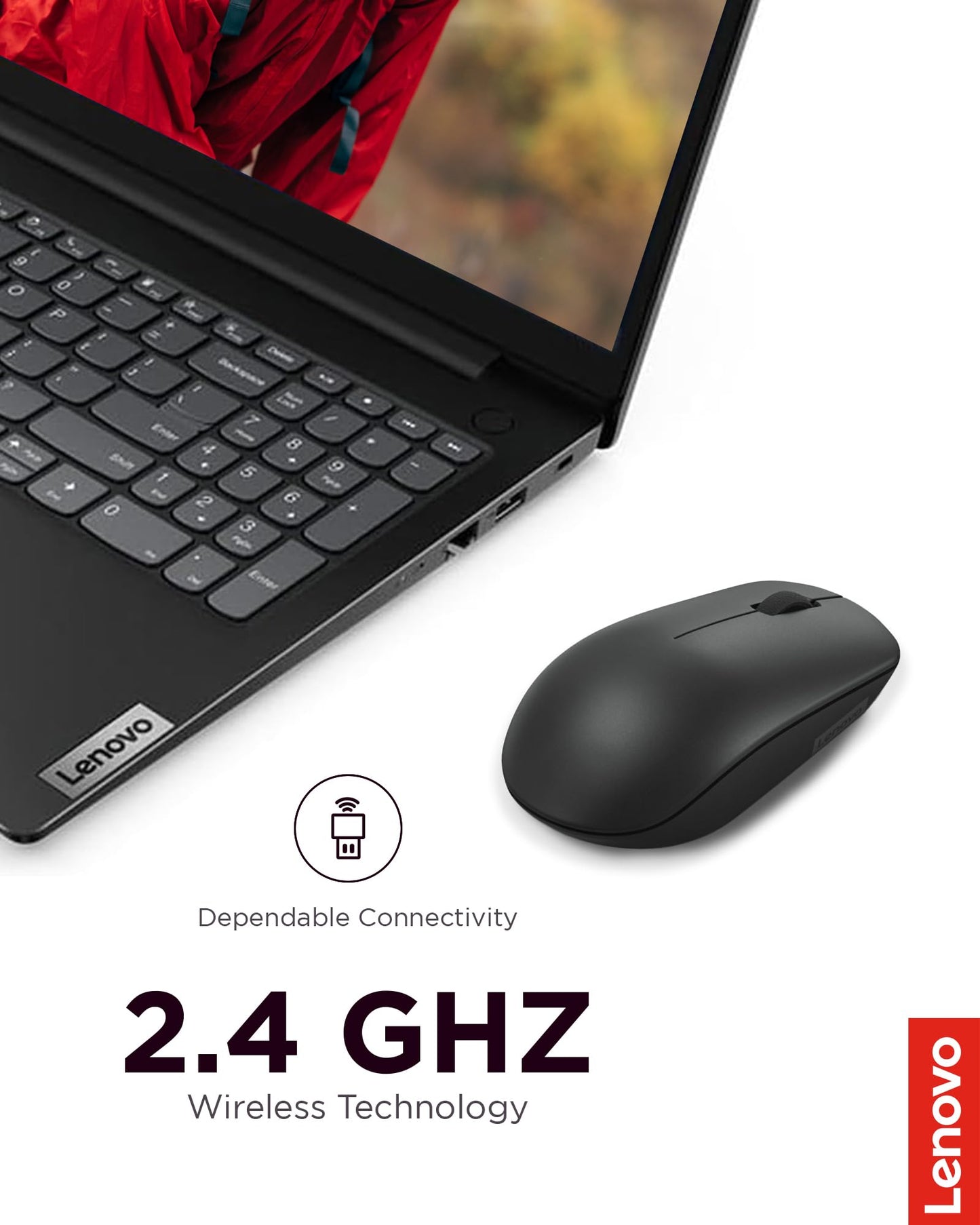 Lenovo 530 Wireless Mouse – Full Size Computer Mouse for PC, Laptop, Windows Computer - 2.4 GHz Nano USB Receiver - Ambidextrous Design - 12 Months Battery Life – Cordless