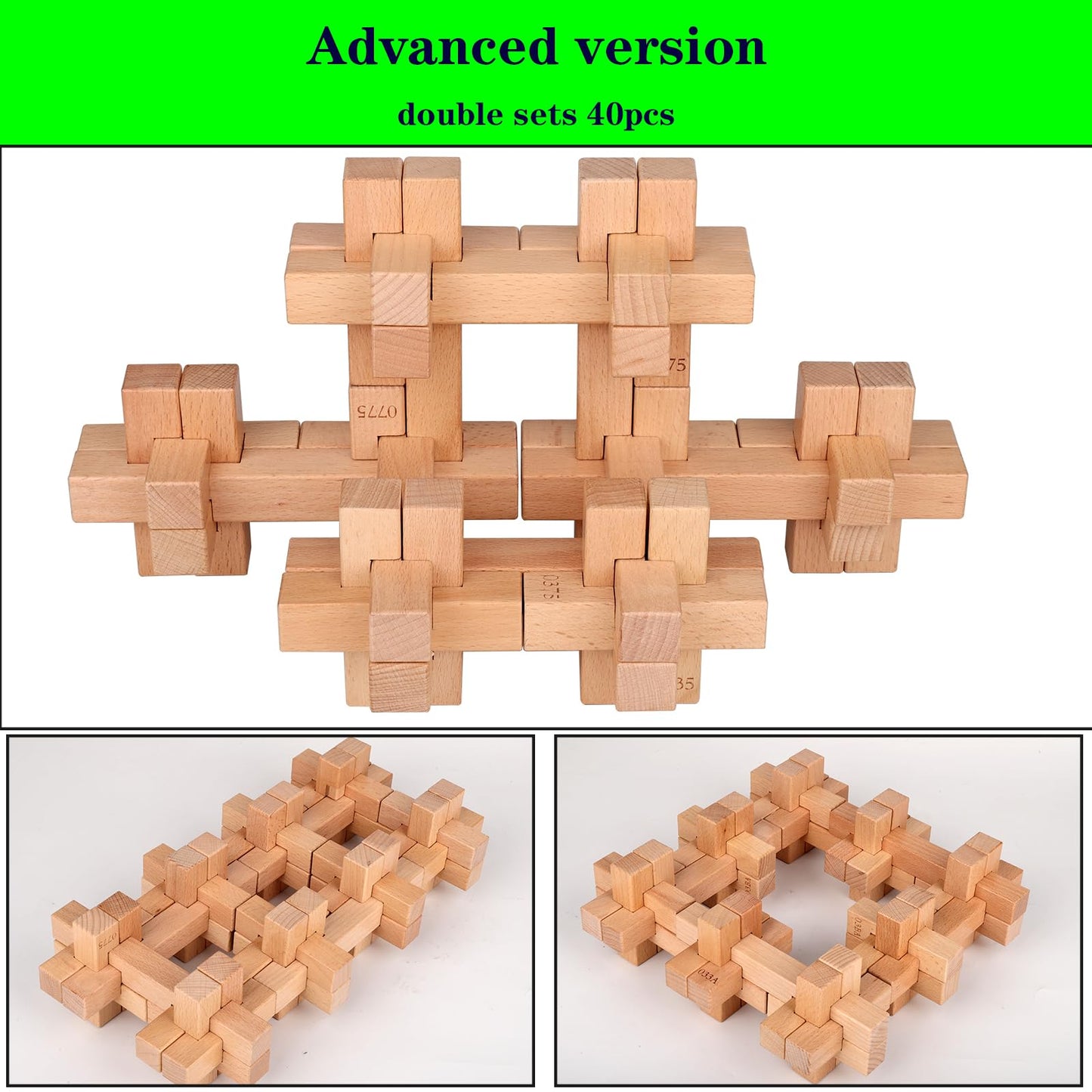 Onietoiy Difficult 20pcs DIY Wooden Brain Teaser Puzzle Toy 9 Types Assembly Building Blcok Games 94 Methods Challenge IQ Lock Toys 3D Brainteaser Educational Puzzles Unique Gift for Kids and Adults