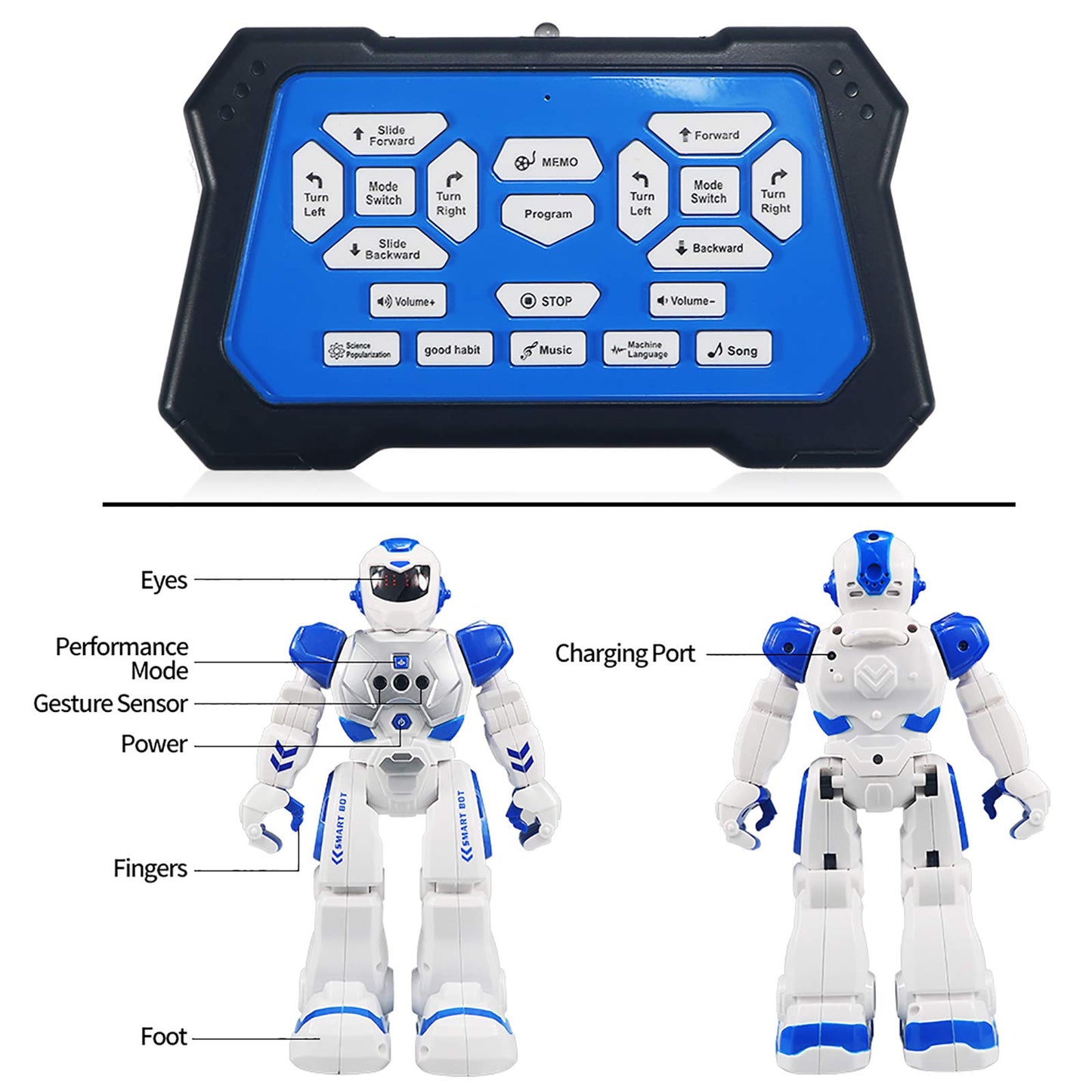 Sikaye RC Robot for Kids Intelligent Programmable Robot with Infrared Controller Toys, Dancing, Singing, Led Eyes, Gesture Sensing Robot Kit, Blue