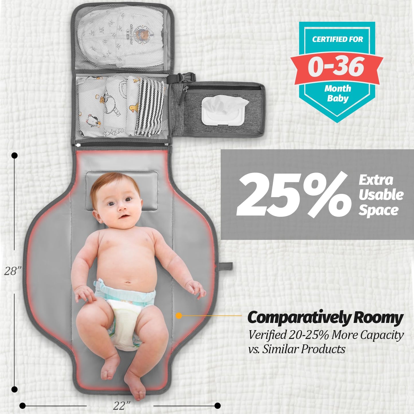 Portable Diaper Changing Pad with Wipes Pocket