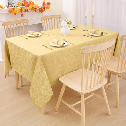 Moosfor Rectangle Tablecloth 60x84 Inch, Waterproof Damask Jacquard Table Cloth, Washable Fabric Table Covers for Dining, Parties, Indoor and Outdoor, Gold Vines