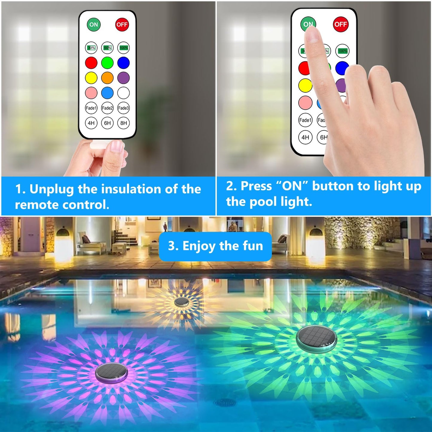 2 Pack Solar Floating Pool Lights with Remote