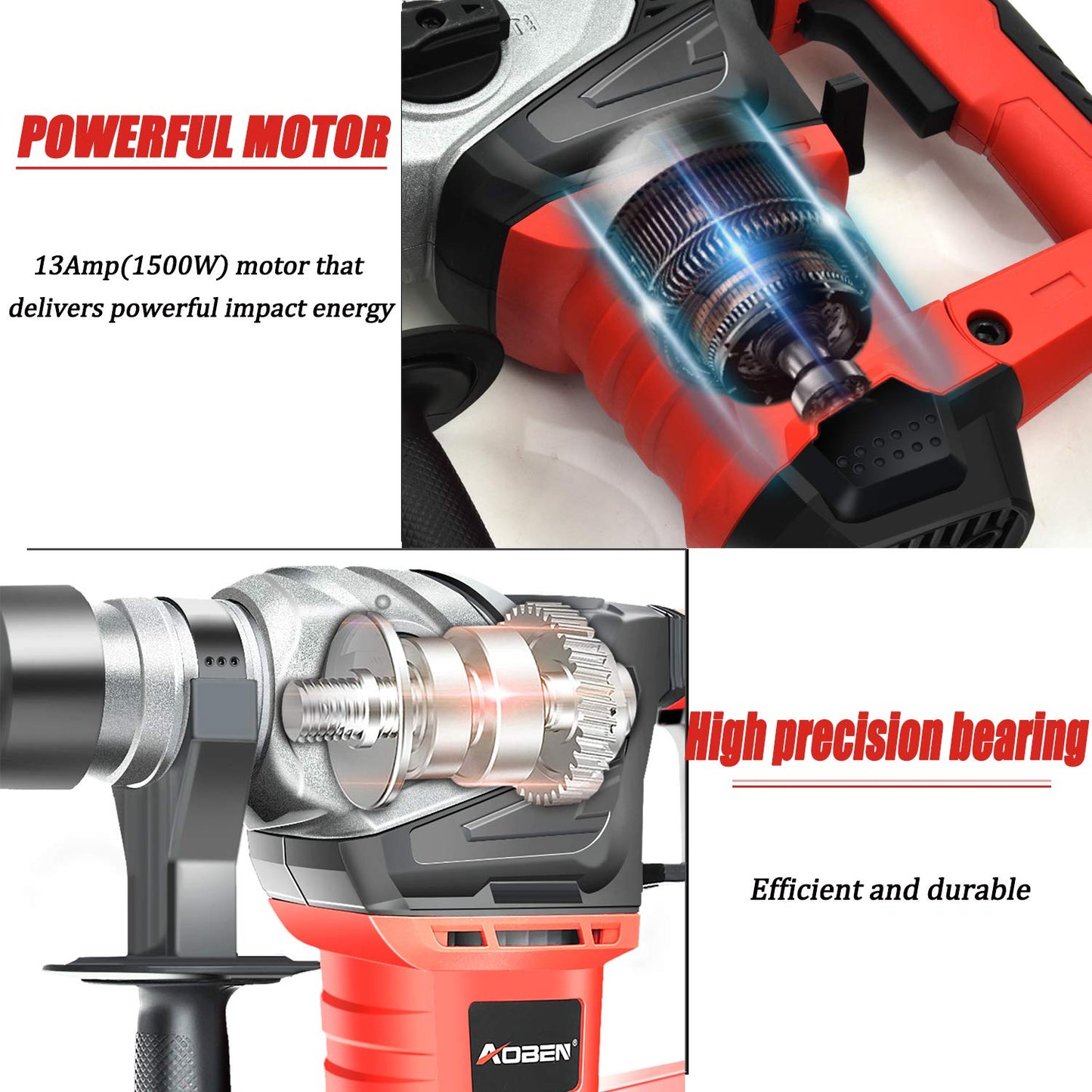 AOBEN 13 Amp Rotary Hammer Drill with Bits