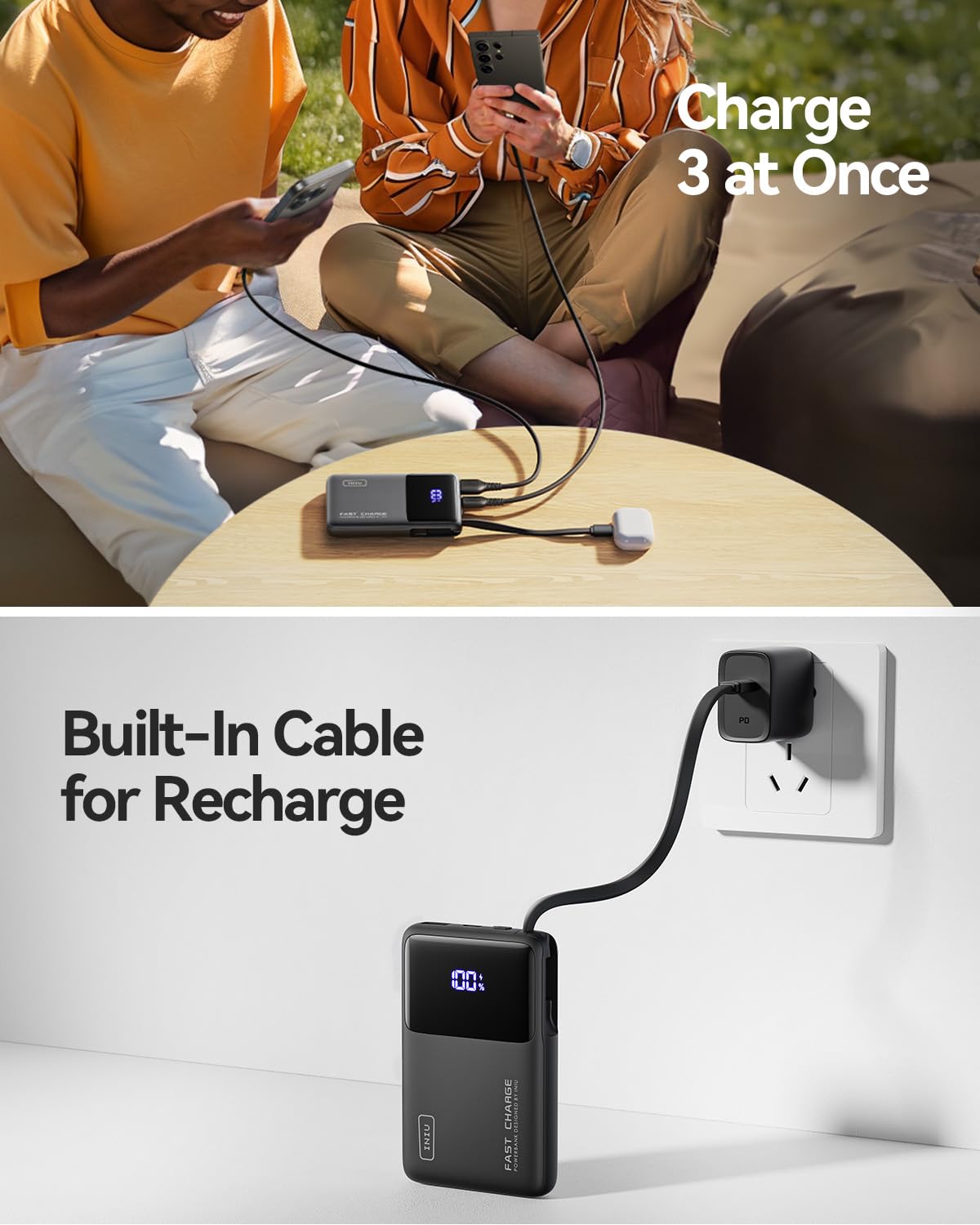 10000mAh INIU Portable Charger with USB-C Cable