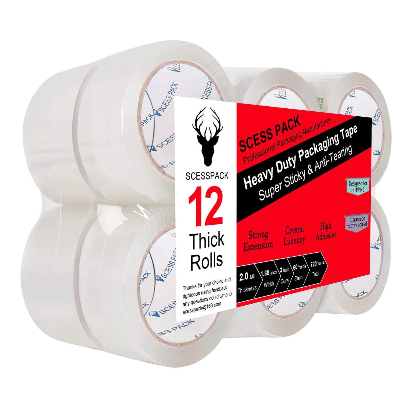 12 Pack SCESSPACK Heavy Duty Packing Tape