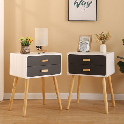 YINGTIANXIA Nightstands 2-Piece Set, Eco-Friendly Log Side Table with 2 Tiers Storage Space, Original Integrated Desktop Design Side Table End Table with Removable Legs Easy Assembly