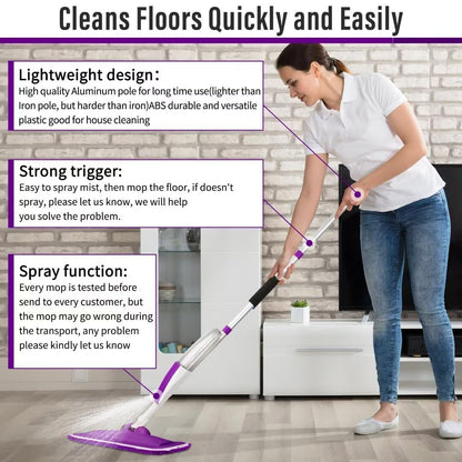 Mops for Floor Cleaning Wet Spray Mop with 14 oz Refillable Bottle and 3 Washable Microfiber Pads Home or Commercial Use Dry Wet Flat Mop for Hardwood Laminate Wood Ceramic