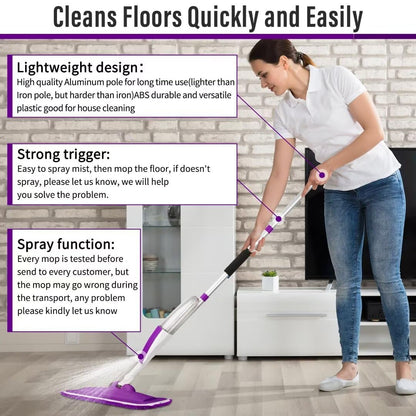 Mops for Floor Cleaning Wet Spray Mop with 14 oz Refillable Bottle and 3 Washable Microfiber Pads Home or Commercial Use Dry Wet Flat Mop for Hardwood Laminate Wood Ceramic