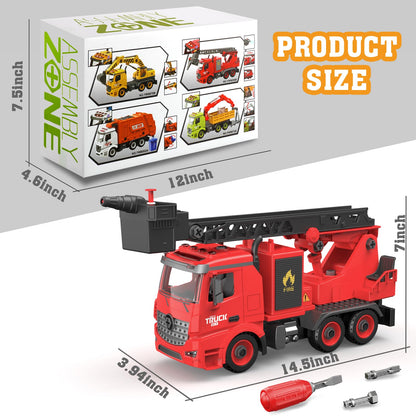 Dwi Dowellin Fire Truck Toys for 4 5 6 7 Years Old Kids, Fire Rescue Vehicle with Shooting Water,Light&Sounds, Assemble Cars Toy, Gift for Boy Girl