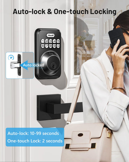 Keyless Entry Door Lock with 2 Lever Handles, Zowill Electronic Keypad Deadbolt, Auto-Locking, Anti-Peeping Password, Digital Smart Code Door Lock, Front Door Handle Sets, Matte Black