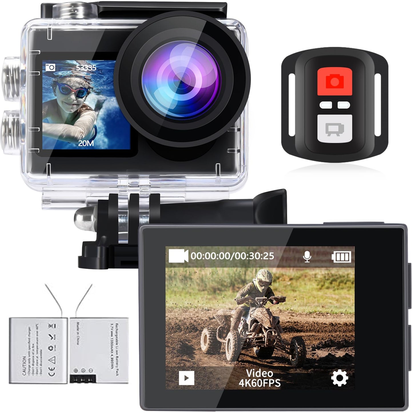 icefox Action Camera 4K Underwater Camera External Microphone Waterproof 40M Ultra HD 20MP Camera 170 ° Ultra Wide Angle WiFi Camcorder, Gray