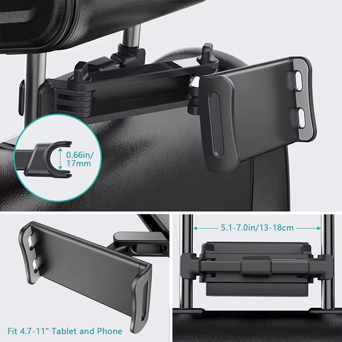 Tablet Holder for Car - Car Tablet Holder, [3 in 1 Extension Arm] Long Trip Car Tablet Mount, Road Trip Essentials, Car Backseat Tablet Mount Compatible with 4-12" Tablets & Headrest Rod (Black)