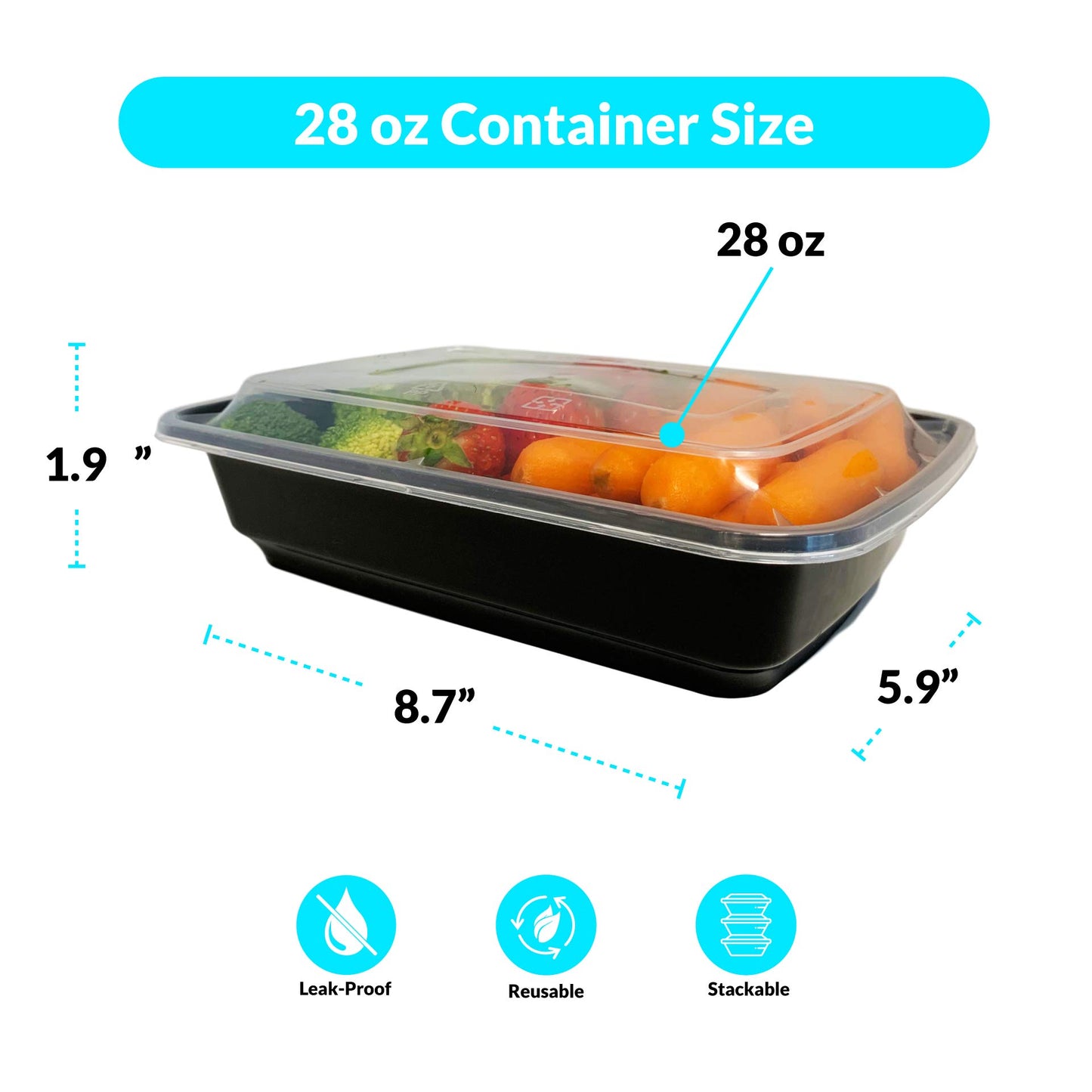 Reli. 28 oz Meal Prep Containers w/Lids - 50 Pack | Leftover To Go Containers/Takeout | Microwave Safe | Disposable Containers for Food Storage | Take Home/Lunch/Meal Planning | Plastic | Black