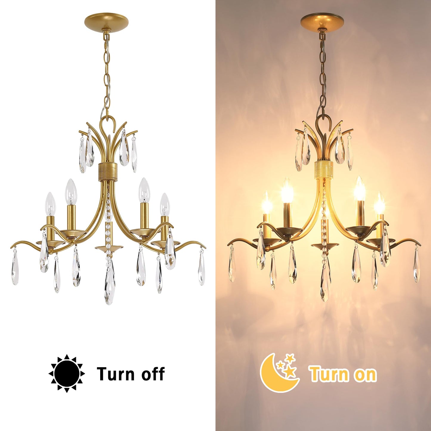 Gold 5-Light Crystal Chandelier for Living Room