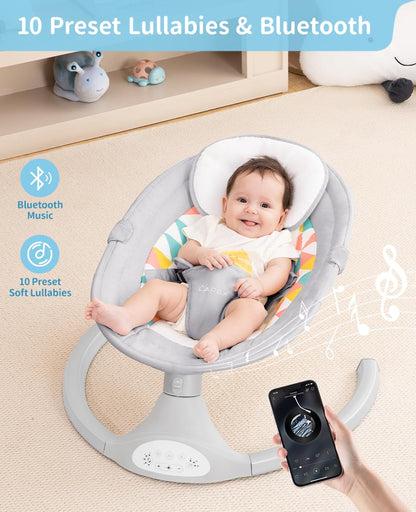 LAREX Baby Swing for Infants, Electric Baby Swings for Newborns Portable Babies Swing with 5 Speeds, Bluetooth Music, Remote Control, Grey