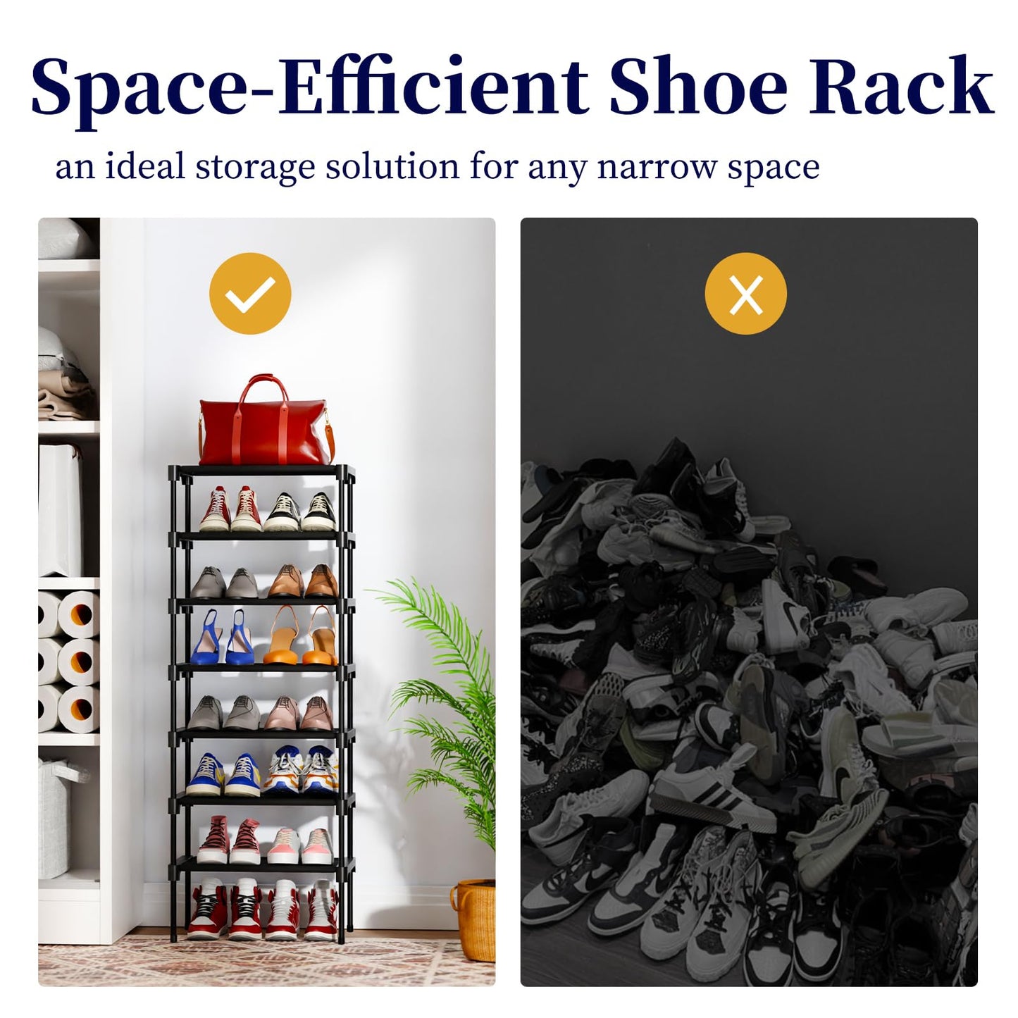 Kitsure Shoe Rack for Closet - Stackable Shoe Organizer for Closet, Closet Shoe Organizer with Non-Woven Fabric, Space-Saving Shoe Rack for Front Door Entrance, Closet Floor, Cabinet, X-Large, Black