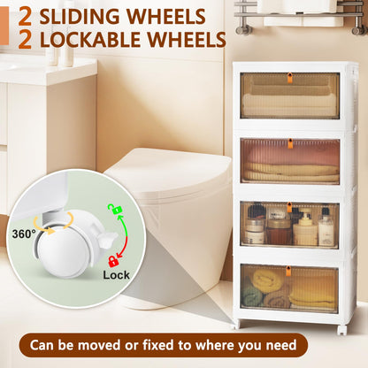 4 Tier Stackable Plastic Storage Bins with Lid and Wheels - 23QT Closet Organizers and Storage, Foldable Storage Containers, Organization and Storage Boxes for Craft, Home, Pantry, Office, Dorm