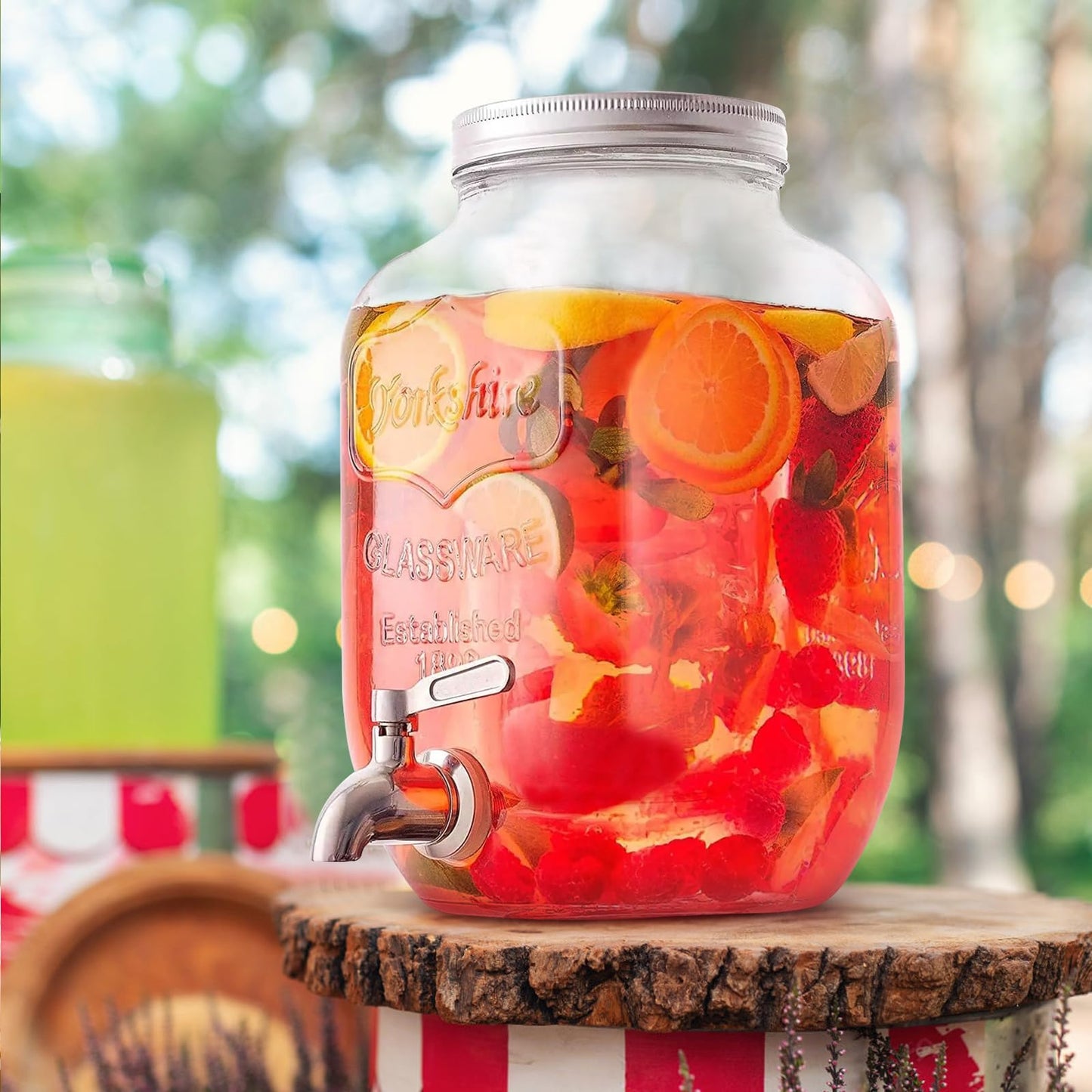 Eshly 1-Gallon Drink Dispenser Glass Beverage Dispenser with Spigot Laundry Detergent Dispenser Juice Lemonade Dispenser for Parties- Serveware for BBQ, Picnic, Pool Party