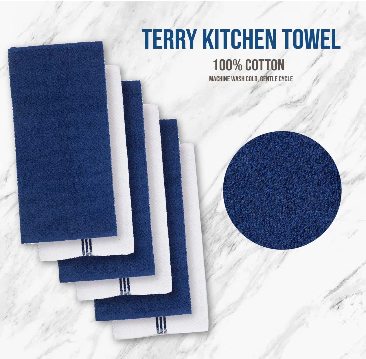 Lane Linen Tea Towels for Kitchen - 16 Pc Kitchen Towel Set with Silicone Oven Mitts and Pot Holders Sets, Cotton Kitchen Towels, Absorbent Dish Towels, Hand Towels for Kitchen - Indigo